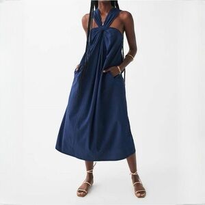 Faherty Bay Twist Seersucker Dress Navy Midi Maxi Organic Cotton size Large NEW